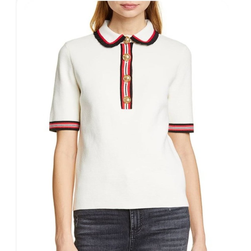 MAJE Women's Mexico Cotton Polo Shirt Size 2 in Ecru